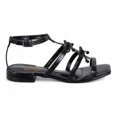 Imagem de Sandalia Feminina Tiras Metalizadas Salto Baixo Confortavel Dubbele (Preto, BR, Adulto, Numérico, 37)