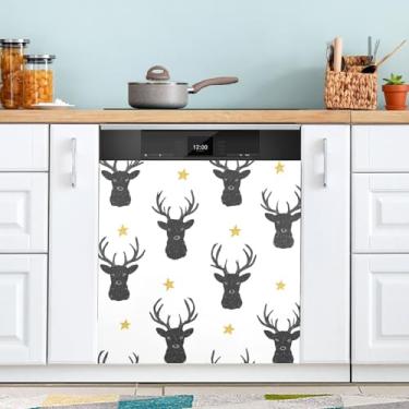Imagem de ATTX Capa de ímã para lava-louças de veado preto de Natal, 58 cm C x 66 cm A decoração da capa frontal da máquina de lavar louça, decalques de armário doméstico adesivos de eletrodomésticos #480