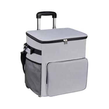 Imagem de menolana Bolsa térmica com rodas, carrinho macio e estável, com rodas e alça isolada para compras no pátio, viagens praia, Cinza