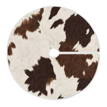 Imagem de Blueangle Saia de árvore de Natal com textura de couro de vaca marrom e branco de 90 cm - poliéster macio e resistente a rugas, decoração de férias para festas de Natal, árvore festiva e decoração de