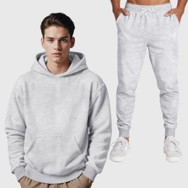 Imagem de Conjunto Blusa Moletom Canguru + Calça Masculina Lisa-Masculino