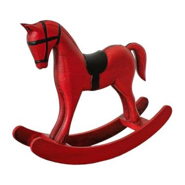 Imagem de Baoblaze Estátua de Cavalo de Balanço, Escultura de Animal, Ornamento de Mesa Vintage em Madeira, Estatueta Decorativa para Armário, Escrivaninha, Presente de, Vermelho