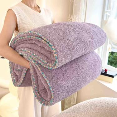 Imagem de Manta de lã cobertor feminino masculino para cama adulto casal solteiro para sofá inverno xale de lã dupla face grosso e quente inverno macio e confortável (roxo, 100 x 150 cm)