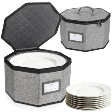 Imagem de Lukeline Embalagem com 2 recipientes de armazenamento chineses, recipientes de armazenamento de pratos de 30 cm com 24 divisórias de placa de feltro, estojos rígidos empilháveis com alça para