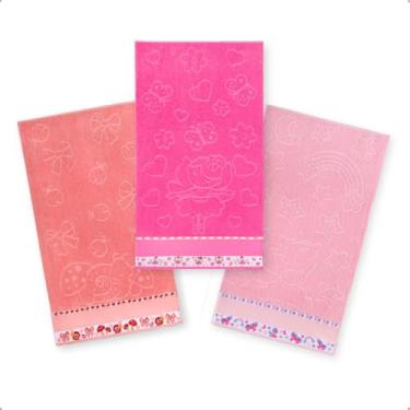 Imagem de Kit 3 Toalha Lavabo Infantil Jaquard Com Barra Pinte e Borde (Menina)