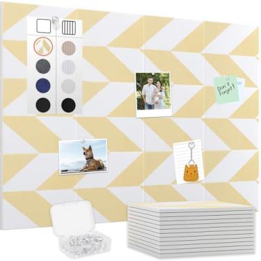 Imagem de Smarpau Pacote com 12 azulejos de cortiça de feltro 122 x 91 cm, quadro de cortiça grande com abas adesivas removíveis seguras, quadro de avisos de cortiça para escritório em casa, placa de pinos,