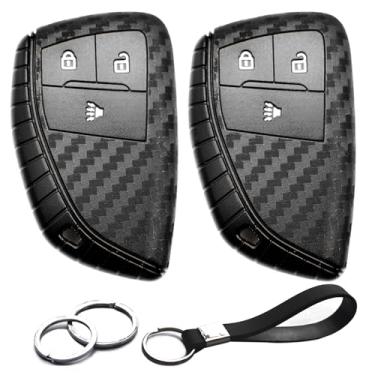 Imagem de INFIPAR 2 peças compatíveis com Chevy GMC chaveiro capa chaveiro adequado para Chevrolet Silverado 1500 2500 3500 HD GMC Sierra 1500 2500 3500 HD Yukon Buick Envision acessórios fibra de carbono preto