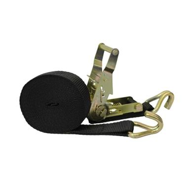 Imagem de Kit Cinta de Amarração com Catraca 800kg - 35mm x 6m Polipropileno Pretocom Gancho Tipo J em Aço Bicromatizado