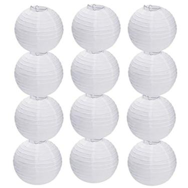 Imagem de Clonynix 12 lanternas de papel branco de 30 cm decorativas chinesas, japonesas penduradas em papel redondo, lâmpada para aniversário, casamento, Natal, noiva, decoração de casa, decoração de festa