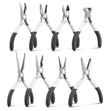 Imagem de Conjunto de 8 mini alicates HCS com mola, cortador de arame, corte diagonal/final/longo/agulha/redondo/plano/dobrado para reparo de eletrônicos, fabricação de joias, artesanato de precisão DIY