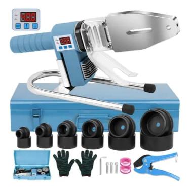 Imagem de Kit Termofusor Soldador de Tubos PPR PVC, 1000W, 20-63mm, 6 Cabeçotes, com Maleta Metálica