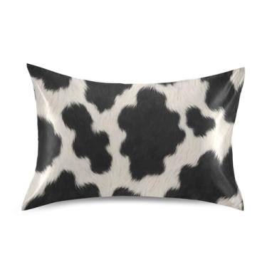 Imagem de Wassud Fronha de cetim de vaca preta e branca para cabelo e pele fronhas de seda lisa tamanho padrão capas de travesseiro respiráveis com fecho de envelope