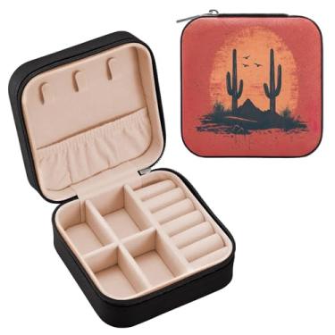 Imagem de YETTASBIN Caixa de joias de cacto para adolescentes, meninas, mulheres, presente de aniversário, Natal, caixa de armazenamento portátil de couro PU, mini estojo de joias de viagem para colar, brincos