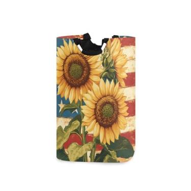 Imagem de CEBUGI Cesto de lavanderia vintage girassóis cesto de roupa suja com alças cesto de roupa dobrável para roupas, quarto, banheiro, dormitório