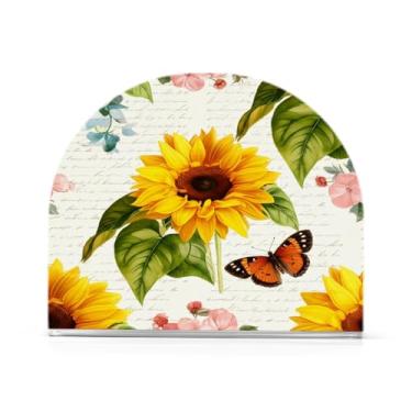 Imagem de Qilmy Porta-guardanapos de acrílico retrô girassóis e borboletas, porta-guardanapos para mesas cozinha restaurante decoração de casa, suporte decorativo moderno para guardanapos de coquetel de papel