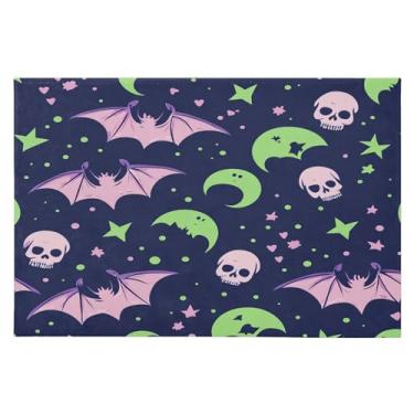 Imagem de CEBUGI Tapete de área 60 x 90 cm macio lavável tapete antiderrapante com suporte de borracha morcegos caveiras tapetes de área para sala de estar, quarto, decoração de casa