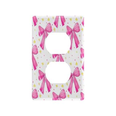 Imagem de Wassud Bows and Star (2) placa de cobertura de interruptor de luz decorativa capas de tomada placa de parede para tomadas elétricas duplex 4,53 x 2,76 polegadas