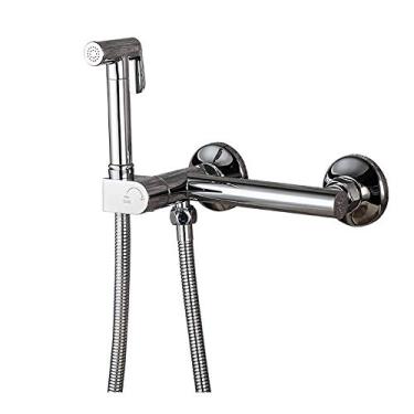 Imagem de uhyOHF Pulverizador de bidê portátil para vaso sanitário, conjunto de arruela de fraldas de pano de bebê cromado kit de pulverizador de banheiro de latão montado na parede torneira de bidê com