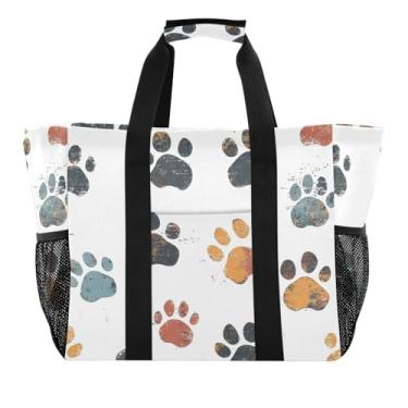 Imagem de Wassud Sacolas de compras reutilizáveis com estampa de pata grande bolsa organizadora de lona impermeável para praia, piquenique, lavanderia, viagem