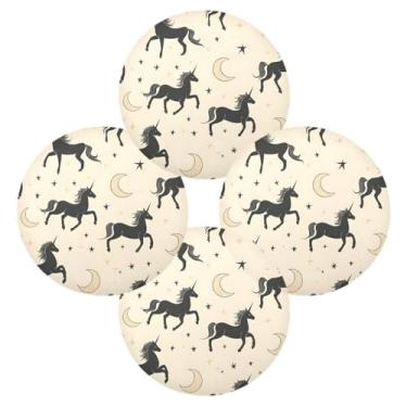 Imagem de Wassud Jogo americano conjunto de 4 tapetes redondos de cavalo com silhuetas pretas para cozinha e jantar tapetes laváveis resistentes ao calor para decoração de mesa 39 cm