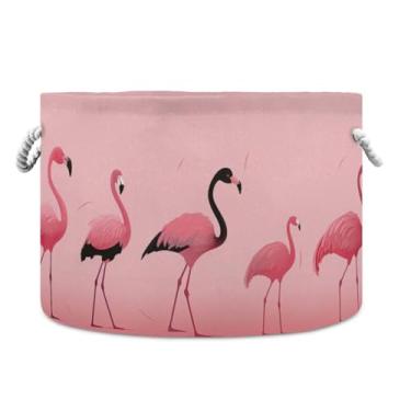Imagem de WELLDAY Cesta de corda de algodão flamingos cesta de lavanderia de bebê para sala de estar, lavanderia, berçário, travesseiros, decoração de casa