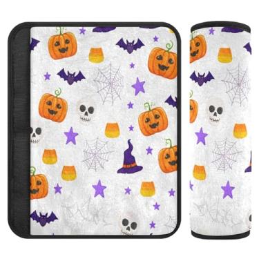 Imagem de Burbuja Capa para cinto de segurança de carro Halloween Pumpkins Protetor de cinto de segurança de carro macio confortável para alça de ombro de assento, 1 par pequeno