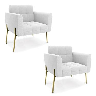 Imagem de Poltrona Sala Estar Pé Ferro Dourado Kit 2 Elisa Bouclê D03 - D?rossi Cor Off White