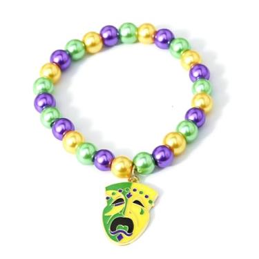 Imagem de BOOZIQ Pulseiras femininas de carnaval com contas de flor de lis pulseira com pingente de coroa roxo amarelo verde contas pulseira elástica carnaval desfile roupas acessórios de joias carnaval, Large