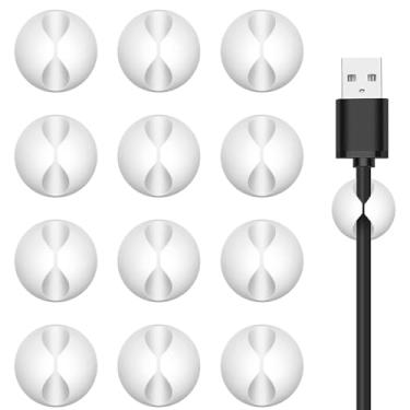 Imagem de Suporte de cabo, 12 peças, preto, autoadesivo, gerenciador de fios, organizador de cabos, suporte de carregador para mesa, cabo de carregamento USB, mesa de cabeceira, cabo de alimentação para mouse