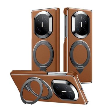 Imagem de HAOMRIYL Capa de couro genuíno para Huawei Mate X7, capa traseira magnética para telefone, suporte giratório, dobradiça bilateral, capa de proteção à prova de choque, marrom, Mate X7
