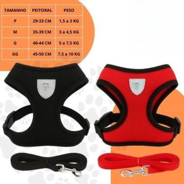 Imagem de Coleira Peitoral Ajustável para Cachorro e Gato com Guia – Peitoral Respirável Refletivo, Confortável e Seguro, Material Poliéster para Passeio(KIT 1 Preta + 1 Vermelha,M)