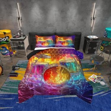 Imagem de Erosebridal Conjunto de edredom de tambor, solteiro, moderno, rock, moderno, para meninos, crianças, meninas, adultos, gradiente, colmeia hexagonal, colorido, glitter, edredom