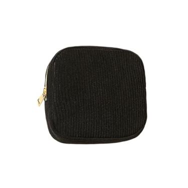 Imagem de Linda bolsa de maquiagem para bolsa de cosméticos, bolsa pequena de veludo cotelê para mulheres com bolsos deslizantes/batom de armazenamento, Preto, 5.7in, Bolsa cosmética