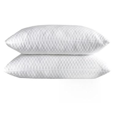 Imagem de NTCOCO Conjunto de 2 travesseiros de cama de espuma viscoelástica desfiada para dormir, tamanho padrão, com travesseiro hipoalergênico removível lavável para dormir nas costas e nas laterais
