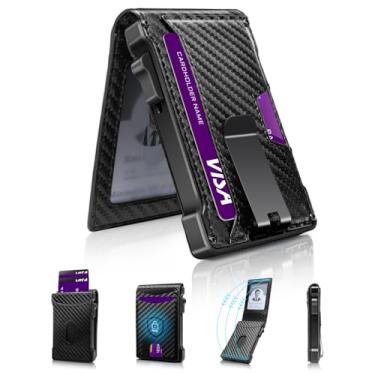 Imagem de MNGARISTA Carteira masculina, Fibra de carbono, Compacta, fina, pop-up, magnética