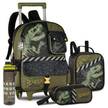 Imagem de Kit Mochila Lancheira Estojo Infantil Dinossauro Escolar - Clio, Verde