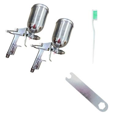 Imagem de Kit 2 Pistolas Pintura Gravidade Aerógrafo 0,5mm 2,5 à 4 bar 100ml Alumínio Importway IWPPA-PR