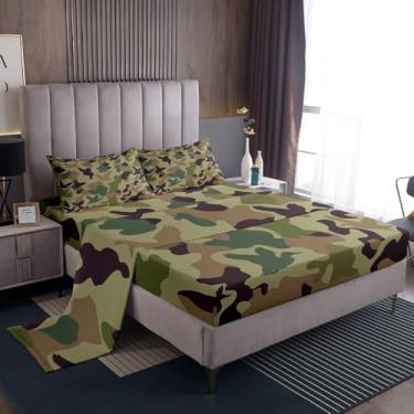 Imagem de Erosebridal Jogo de lençol casal camuflado verde exército para crianças, fazenda, camuflagem, caça, vintage, marrom, decoração de quarto de pato selvagem, animal rústico