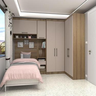 Imagem de Quarto De Canto Solteiro Com Guarda Roupas Cabeceira E Mesa De Cabeceira Paris Luciane Móveis Avelã Pf Com Cinammon Pf