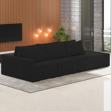 Imagem de Sofá Ilha Modular Com Puff Para Sala Living 312cm Georgia K04 Veludo Preto - Mpozenato