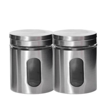 Imagem de Kit 2 Pote Porta Mantimento Em Inox Com Visor De Vidro Em Casa Tem 600ml