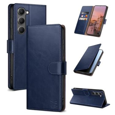 Imagem de SUANPOT Capa carteira compatível com Samsung Galaxy S23 5G com suporte de cartão de crédito com bloqueio RFID, capa protetora de couro PU flip book masculina e feminina para Samsung S23 cor azul