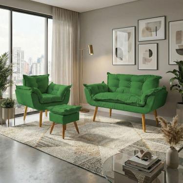 Imagem de Kit Namoradeira Poltrona e Puff Decorativo Para Sala Recepção Manicure Consultório Alice Tecido Suede