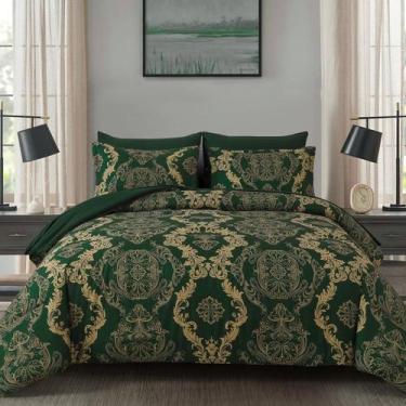 Imagem de Conjunto de edredom WONGS BEDDING Green Damask Queen Size 7 peças
