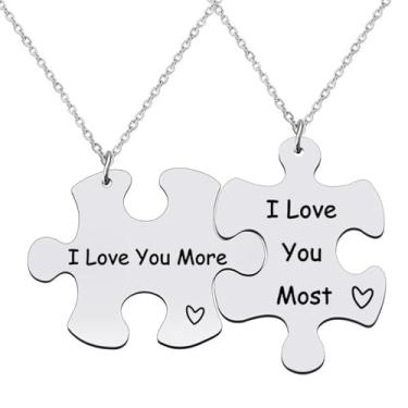Imagem de RLHRNDE Conjunto de 2 peças de colar de casal, de aço inoxidável, para mulheres, homens, quebra-cabeça, combinando, pingente, amor, amizade, dia dos namorados, presente, Medium, Metal, Sem Pedra