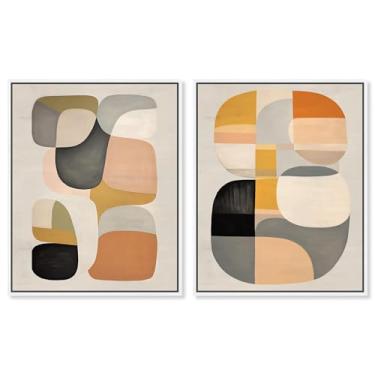 Imagem de Conjunto de 2 arte de parede de sala de estar com impressão em tela abstrata de ponto macio por Art Remedy, moldura branca, 51 x 61 cm