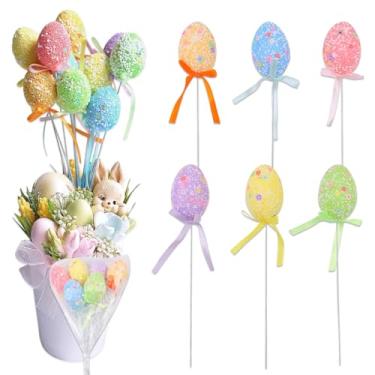 Imagem de Palitos de espuma para ovos de páscoa com glitter, palito de isopor inchado, festa, faça você mesmo, mesa de artesanato, acessórios de decoração colorida, topos de bolo, 6 peças
