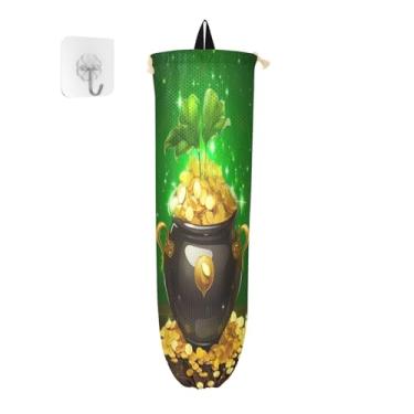 Imagem de Happy St Patrick's Day Suporte de saco de plástico dourado, bolsa organizadora de parede, organizador de bolsa reutilizável
