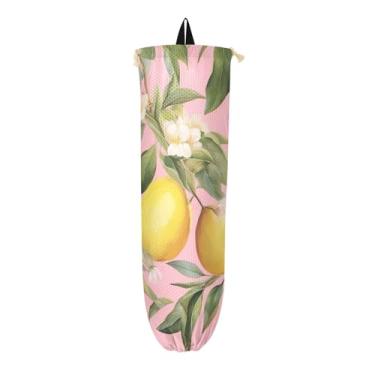 Imagem de Os limões são pintados nos organizadores e armazenamento de sacolas plásticas rosa, suportes de sacolas plásticas para suporte de parede de sacolas de supermercado