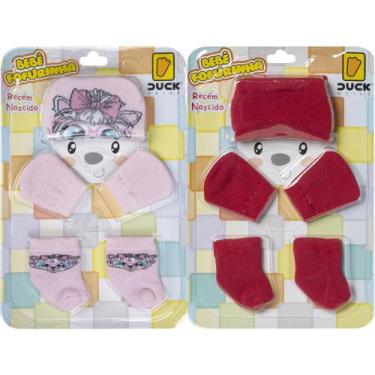 Imagem de Kit 2 Conjuntos Touca Luva e Meia Bebê Recém-Nascido Enxoval Menina - 
